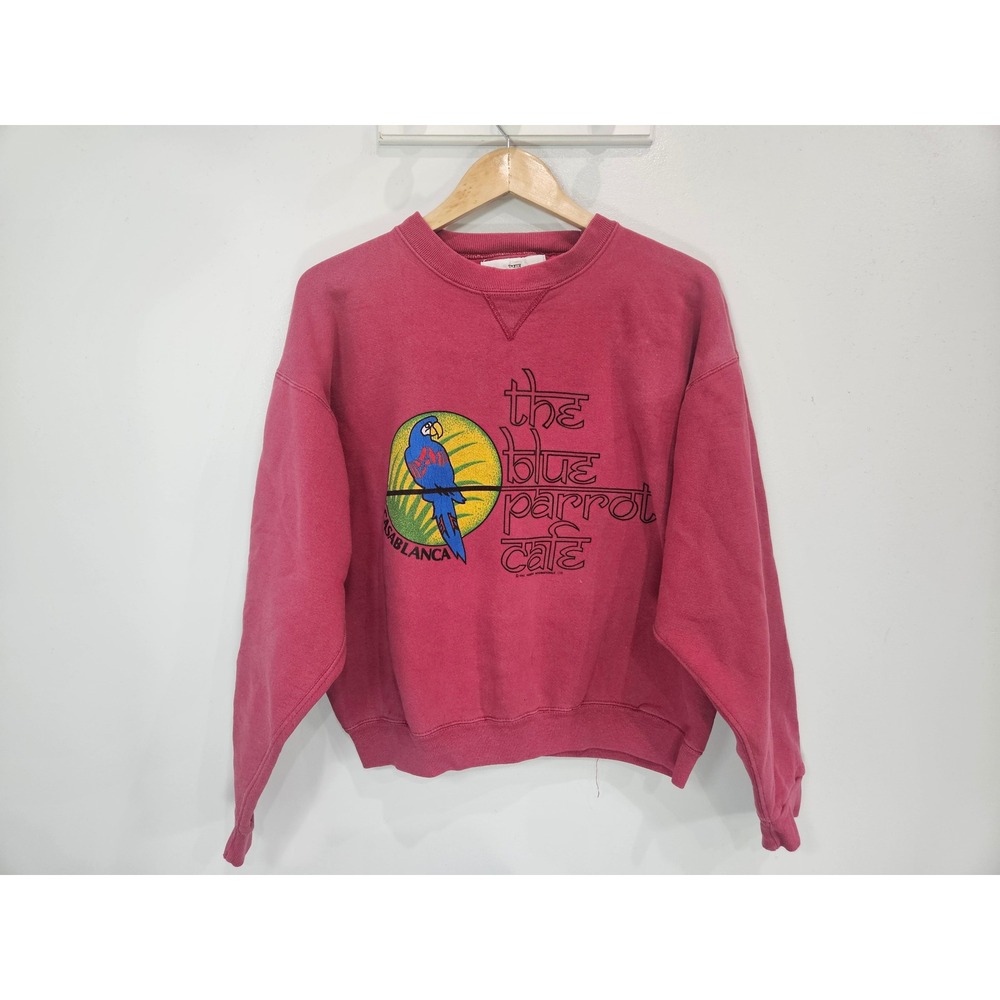 Vintage 1985 The Blue Parrot Cafe Casablanca Sweatshirt Red Pink Medium USA